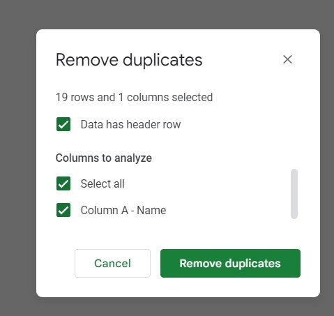 remove duplicates in Google Sheets