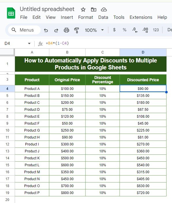 Apply Discounts to Multiple Products in Google Sheets