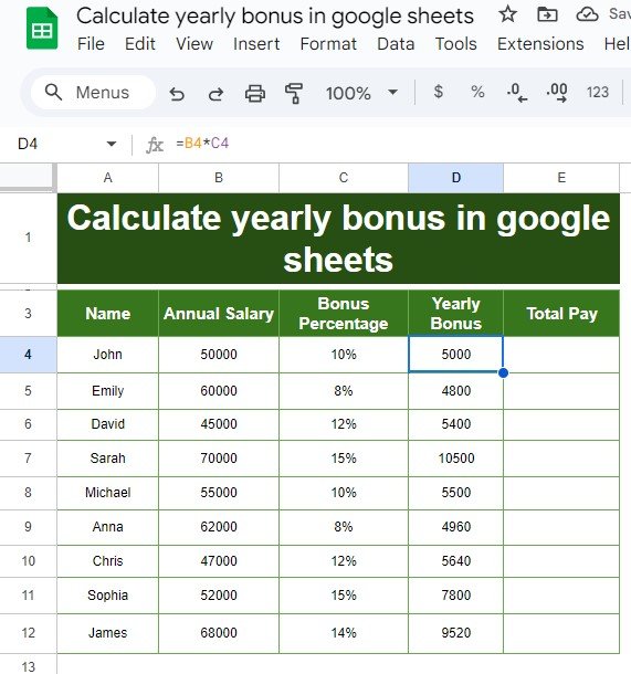 Calculate yearly bonus