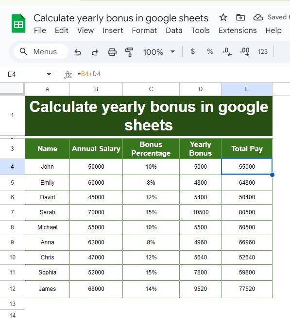 Calculate yearly bonus