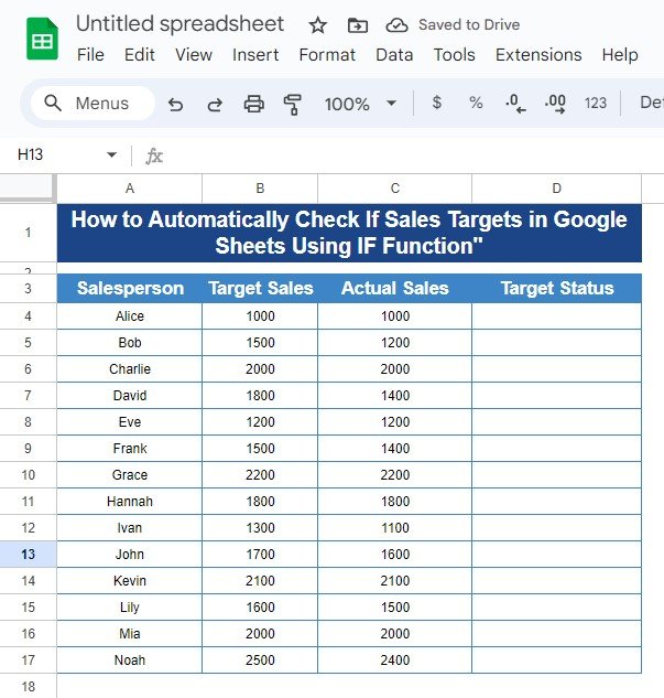 Automatically Check If Sales Targets in Google Sheets