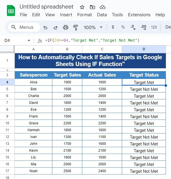 Automatically Check If Sales Targets in Google Sheets