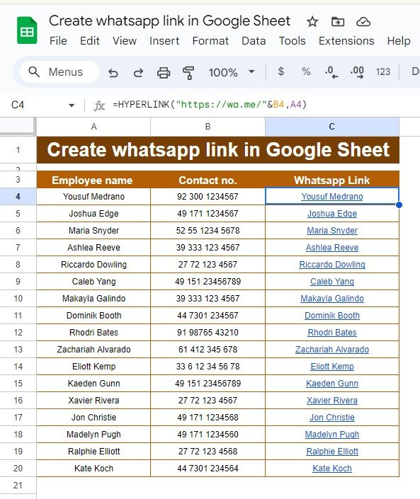 Create WhatsApp Links in Google Sheets