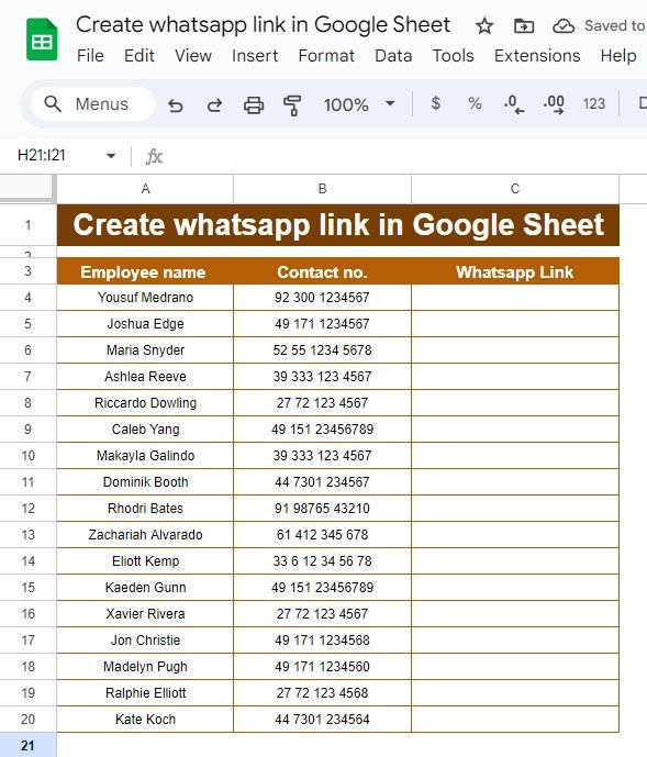 Create WhatsApp Links in Google Sheets