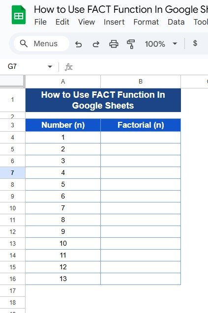 FACT Function in Google Sheets