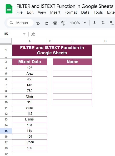 FILTER and ISTEXT Functions