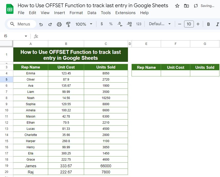 OFFSET Function to Track the Last Entry in Google Sheets