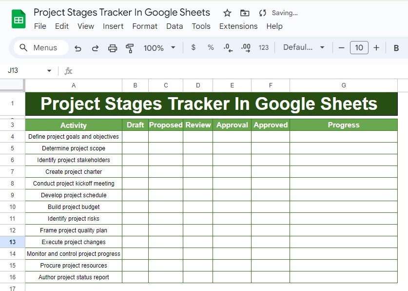 Project Stages Tracker in Google Sheets