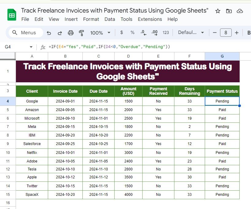 Freelance Invoices with Payment Status