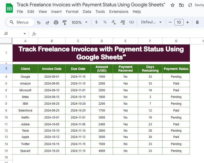 Freelance Invoices with Payment Status