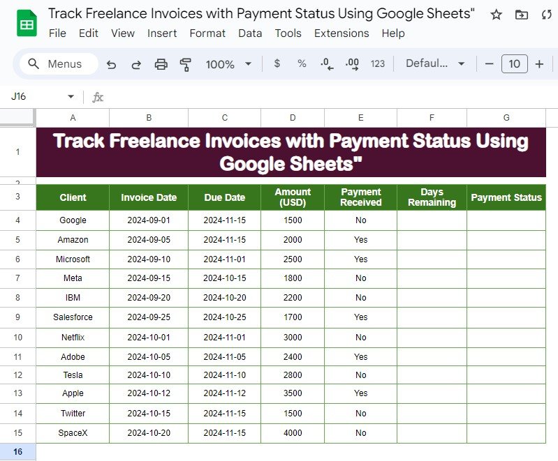 Freelance Invoices with Payment Status