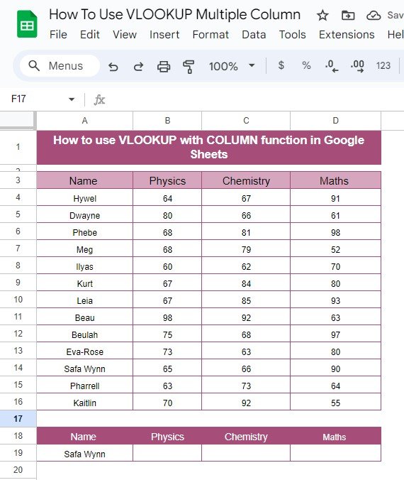 VLOOKUP with COLUMN Function