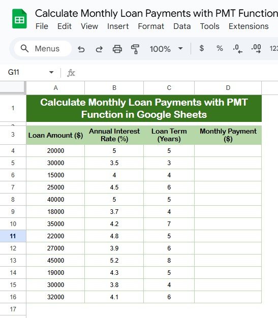 Calculate Monthly Loan Payments with PMT Function