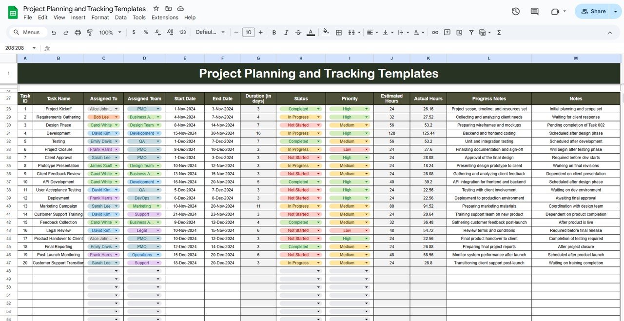 Project Planning and Tracking Templates