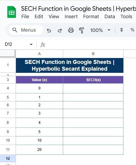 SECH Function in Google Sheets