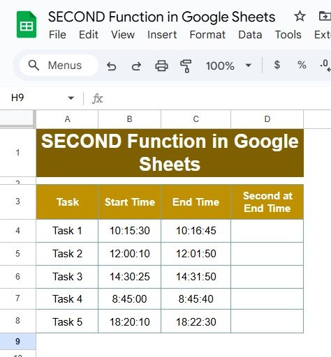 SECOND Function in Google Sheets