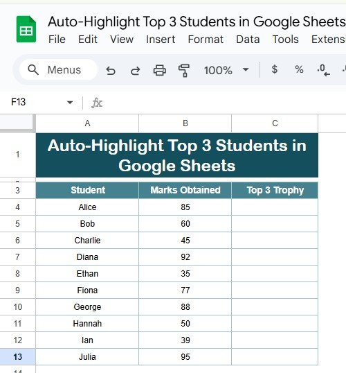 Auto-Highlight Top 3 Students in Google Sheets