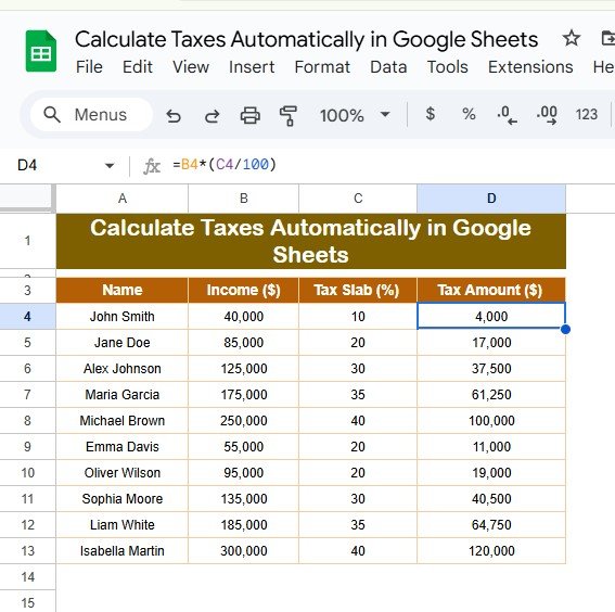 Calculate Taxes Automatically in Google Sheets