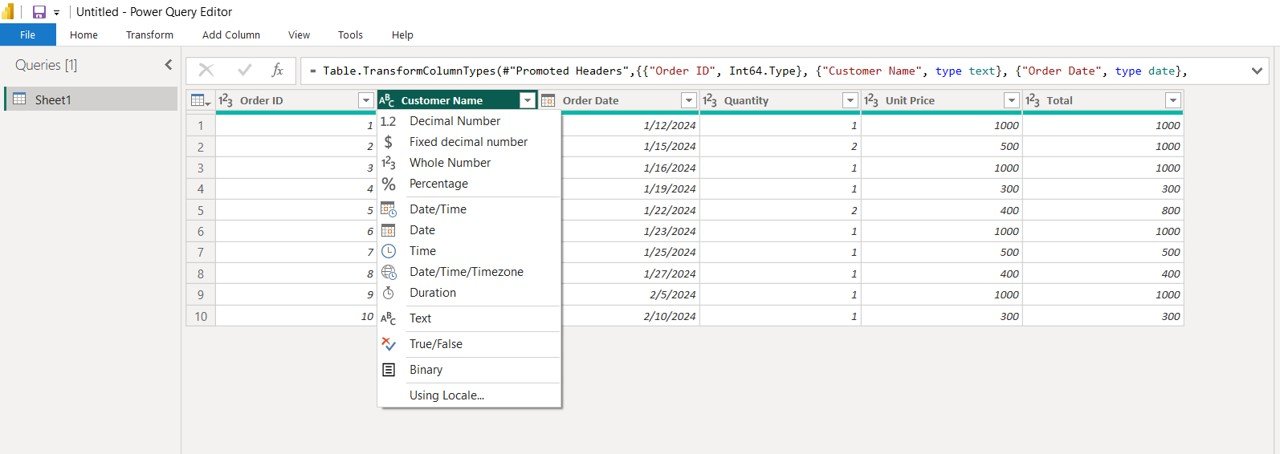 Changing Data Types in Power Query