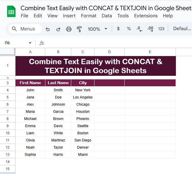 CONCAT & TEXTJOIN in Google Sheets