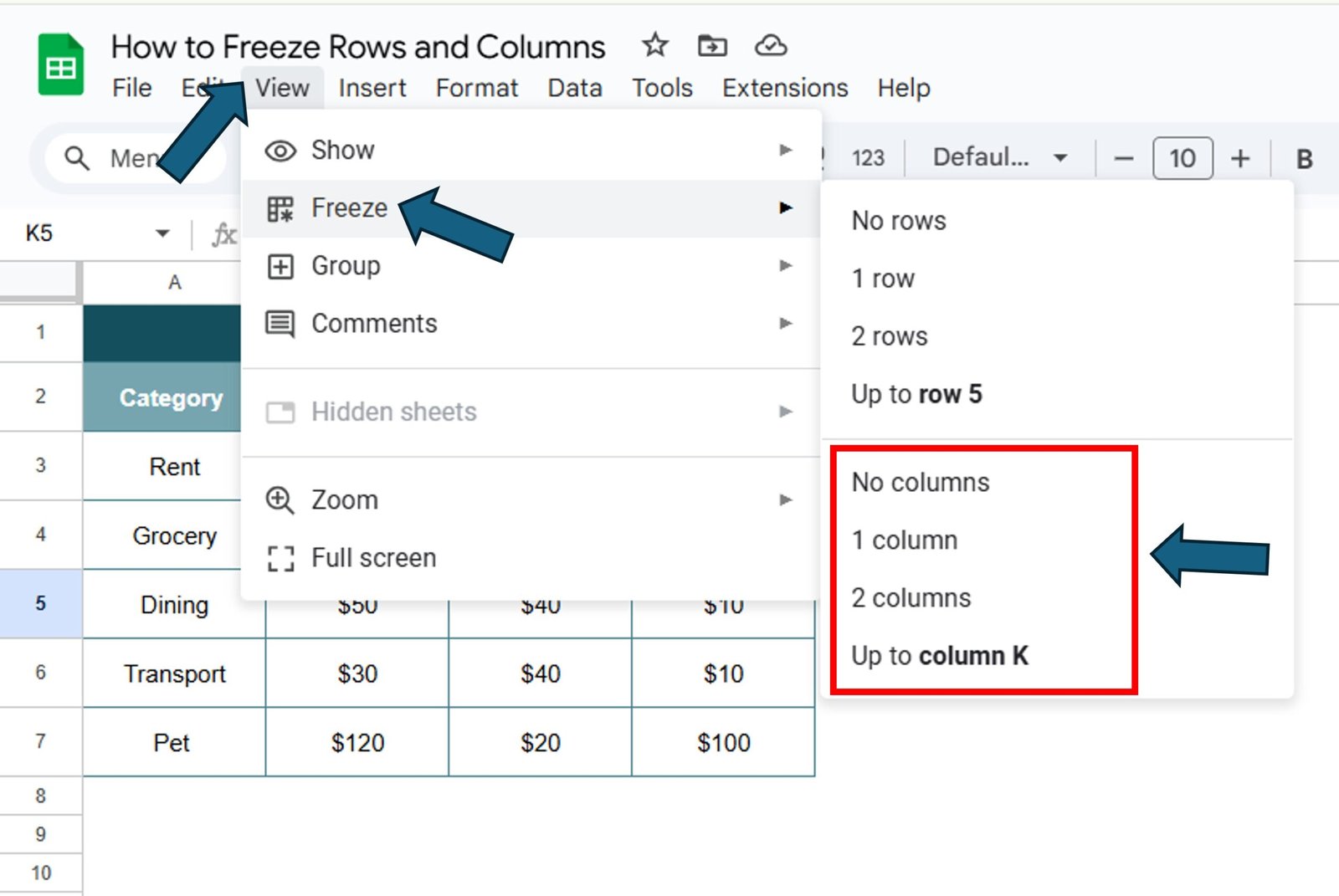 Freeze Rows and Columns