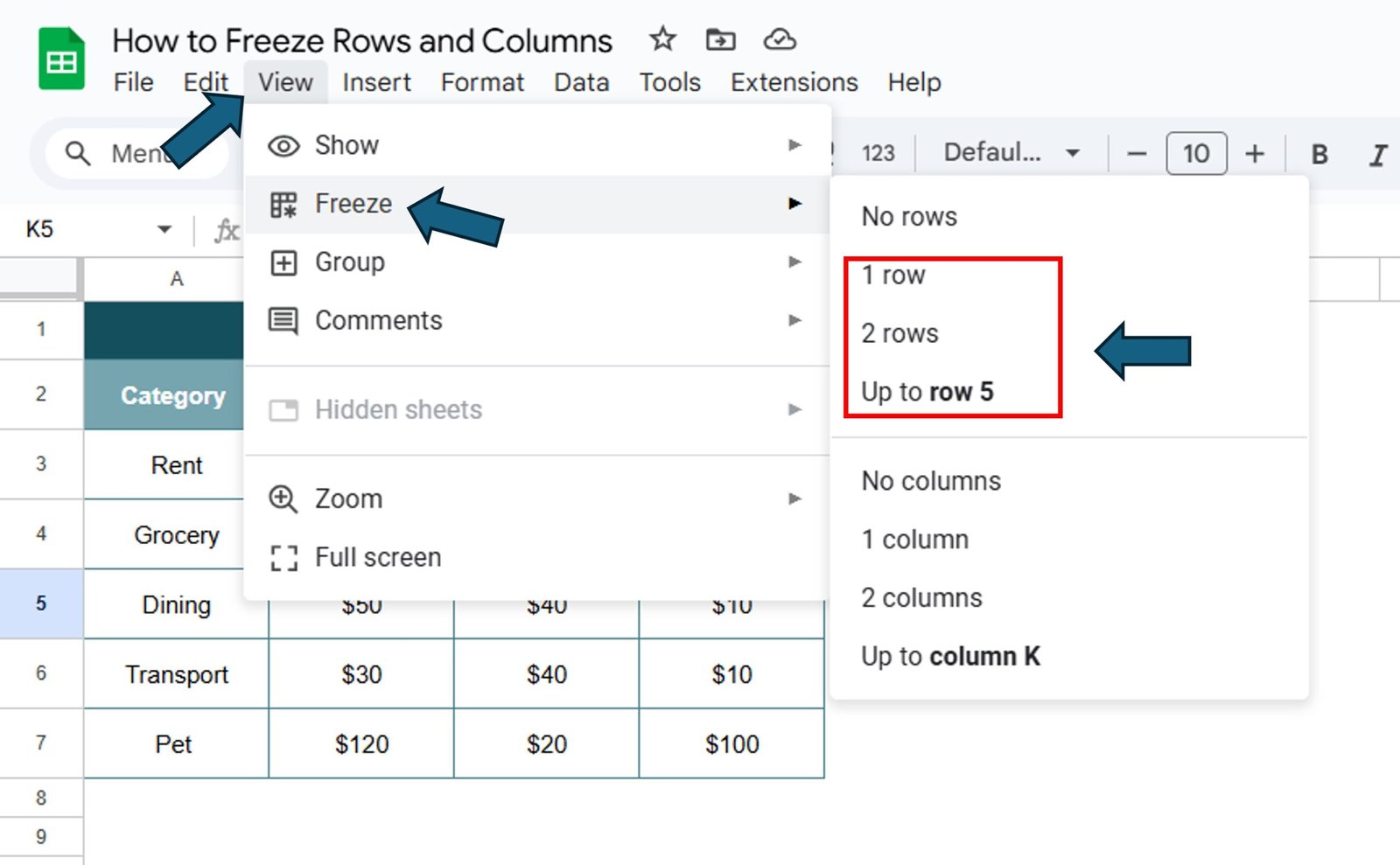 Freeze Rows and Columns