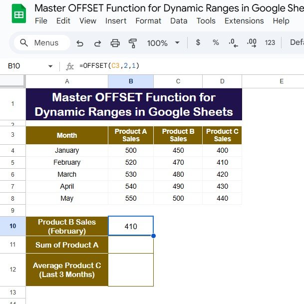 OFFSET Function for Dynamic Ranges in Google Sheets