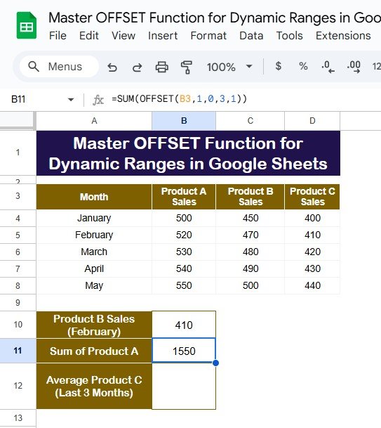 OFFSET Function for Dynamic Ranges in Google Sheets