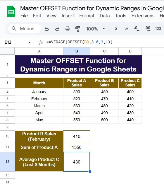 OFFSET Function for Dynamic Ranges in Google Sheets