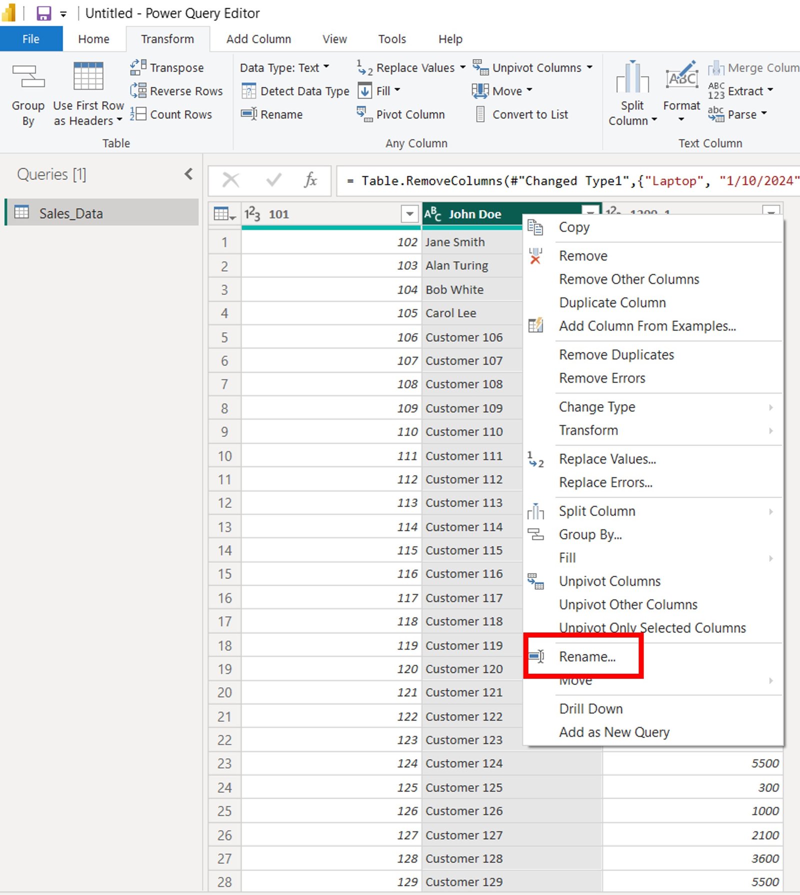 Renaming Columns in Power Query 