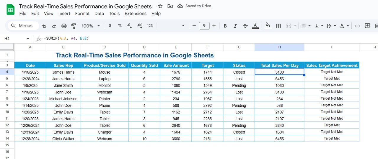 Track Real-Time Sales Performance in Google Sheets