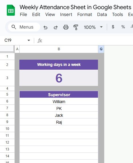 Weekly Attendance Sheet in Google Sheets