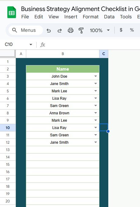 List Sheet Tab