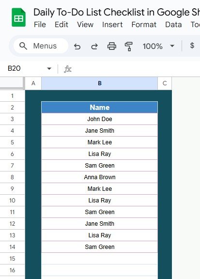 List Sheet Tab