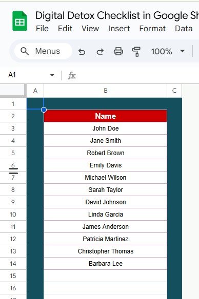 List Sheet Tab