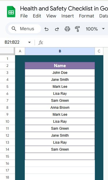List Sheet Tab