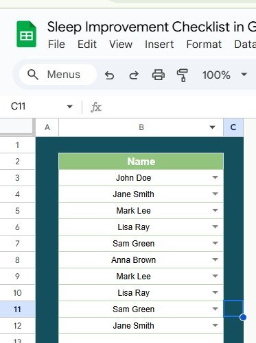 List Sheet Tab