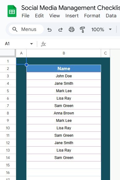 List Sheet Tab
