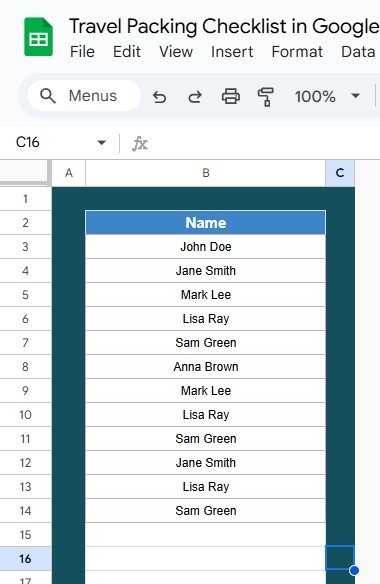 List Sheet Tab
