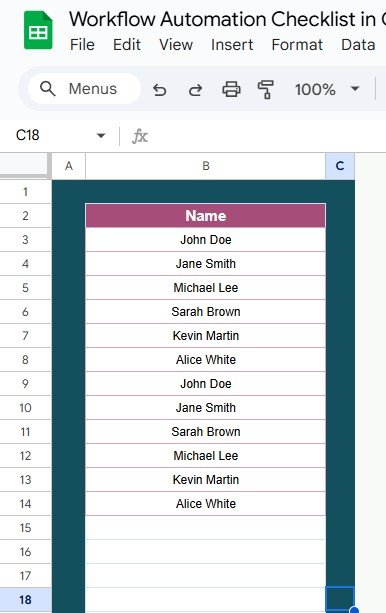 List Sheet Tab