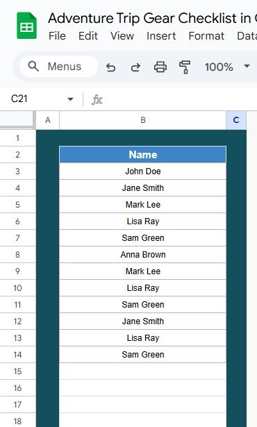 List Sheet Tab