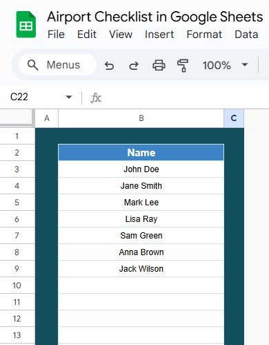 List Sheet Tab