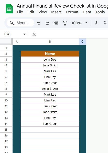 List Sheet Tab