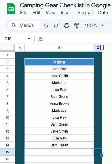 List Sheet Tab