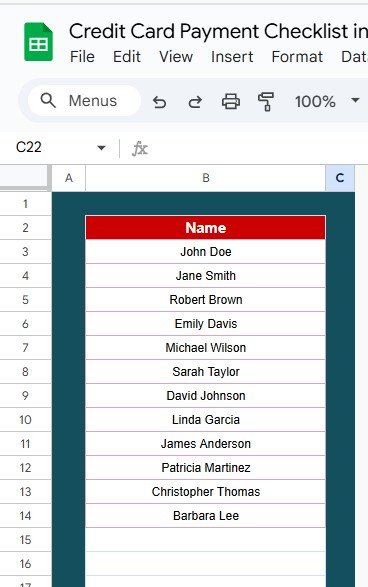 List Sheet Tab