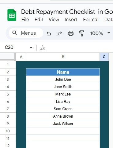 List Sheet Tab
