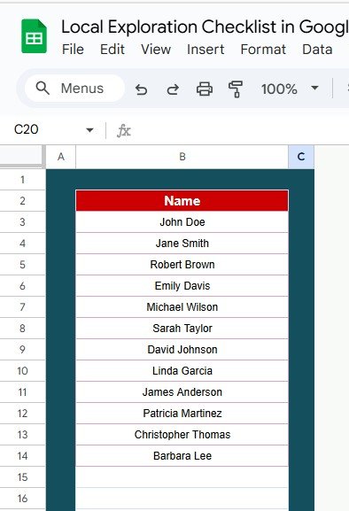 List Sheet Tab