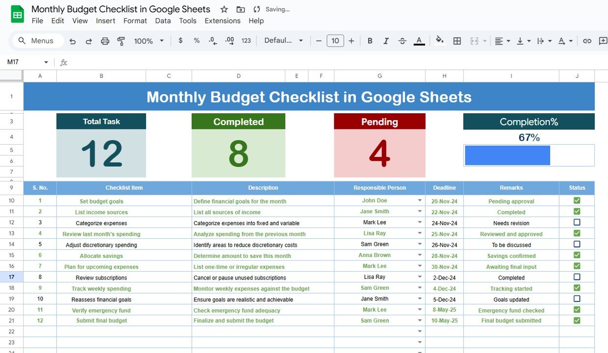 Monthly Budget Checklist
