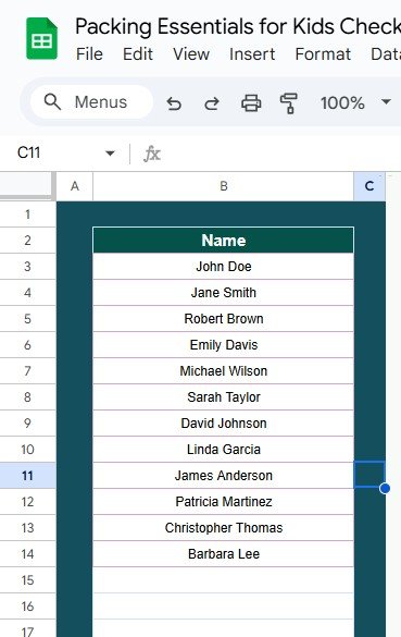 List Sheet Tab