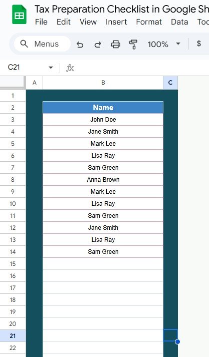 Tax Preparation Checklist in Google Sheets